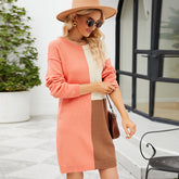 Lockeres langes Pulloverkleid Elegantes Pulloverpullover-Nähte Kontrastfarbe Strickkleid